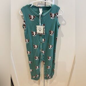 Kate Quinn Green dog Print Kids bamboo romper 18-24m